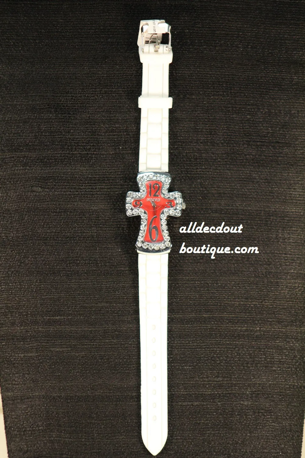 White/Red Cross Clear Rhinestones | Silicone Band