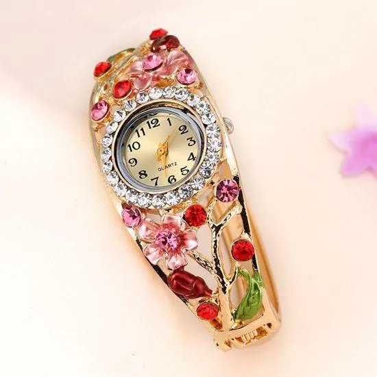 Women's Flower And Branch Glass Watch