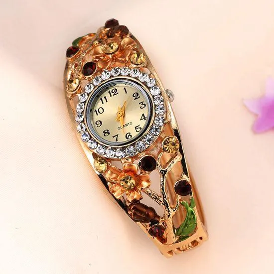 Women's Flower And Branch Glass Watch