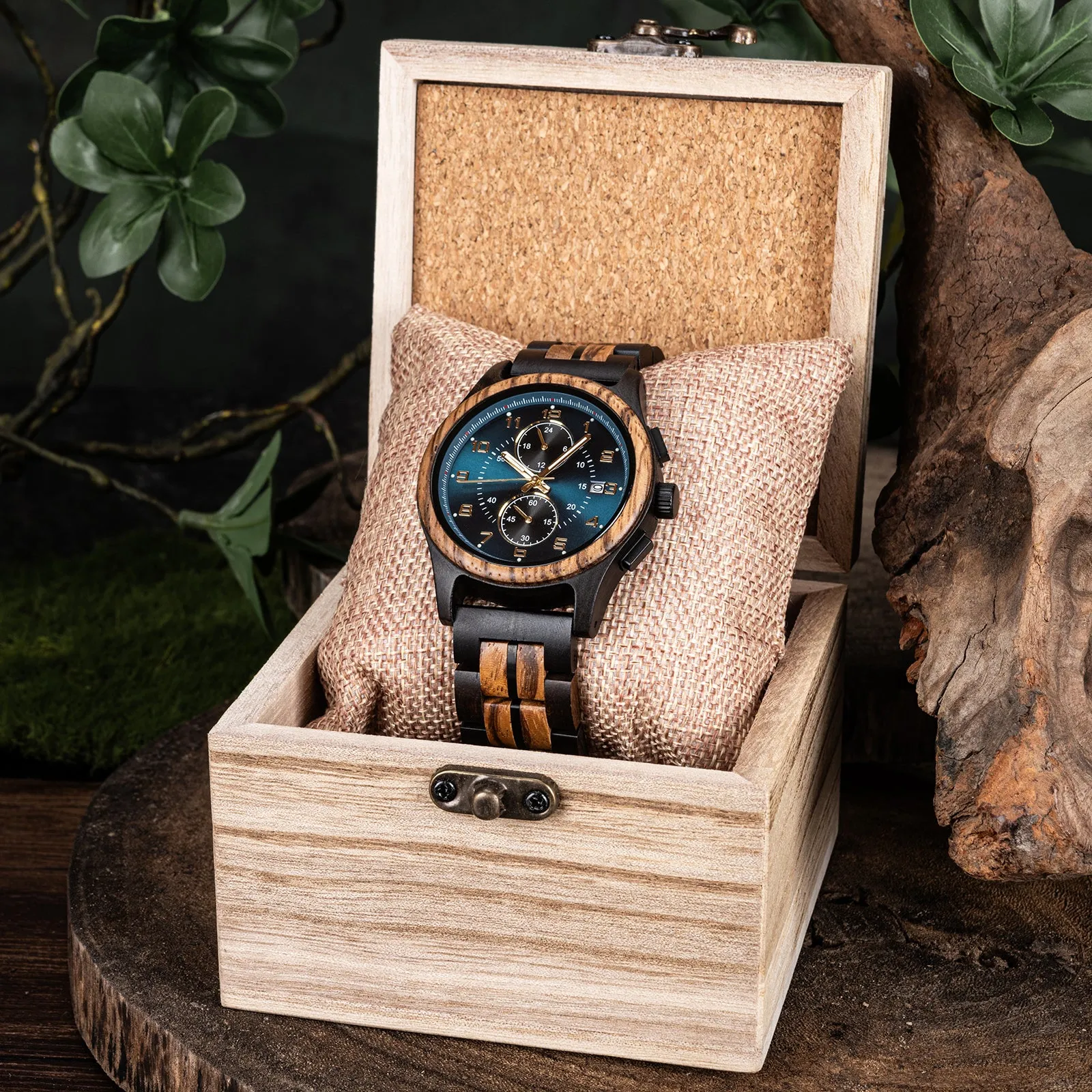ZEBON - Men Wood Watch Chronograph