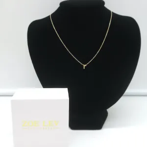 Zoe Lev Mini Diamond Script Initial Necklace 14k Gold NEW