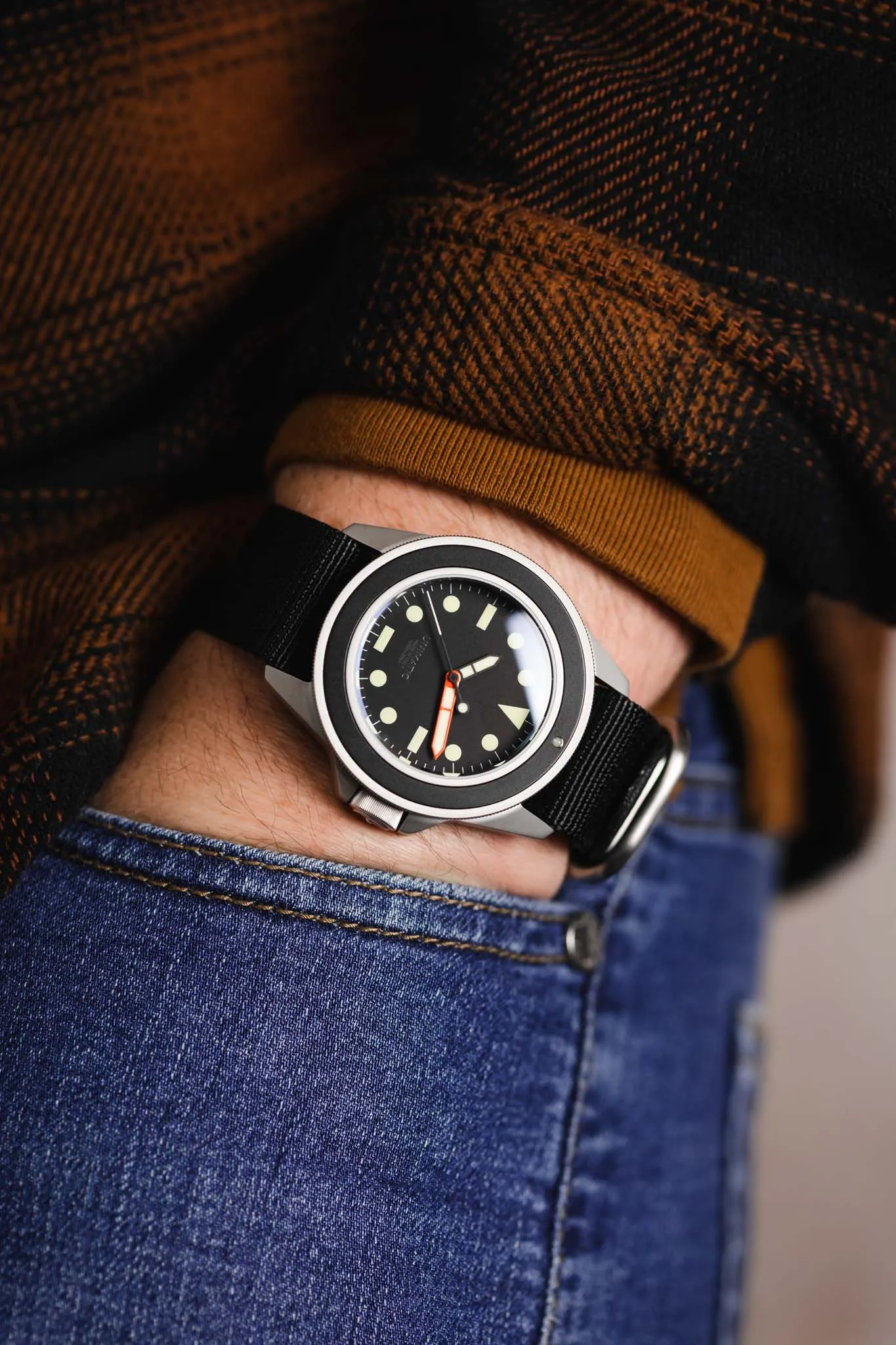 ZULU Nylon Watch Strap with 3 Steel Rings in BLACK