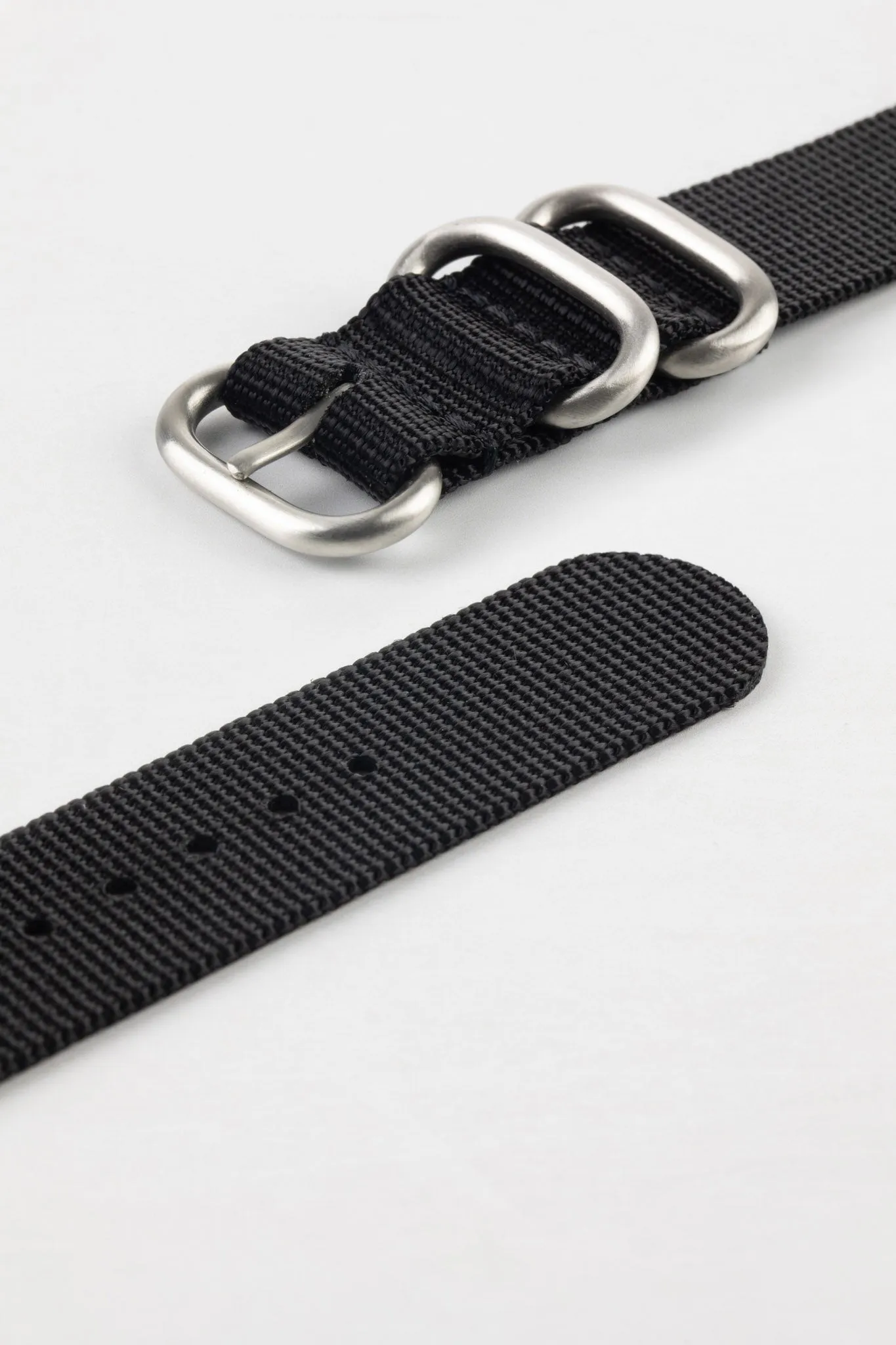 ZULU Nylon Watch Strap with 3 Steel Rings in BLACK
