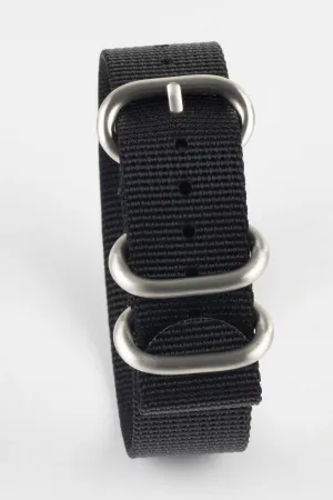 ZULU Nylon Watch Strap with 3 Steel Rings in BLACK