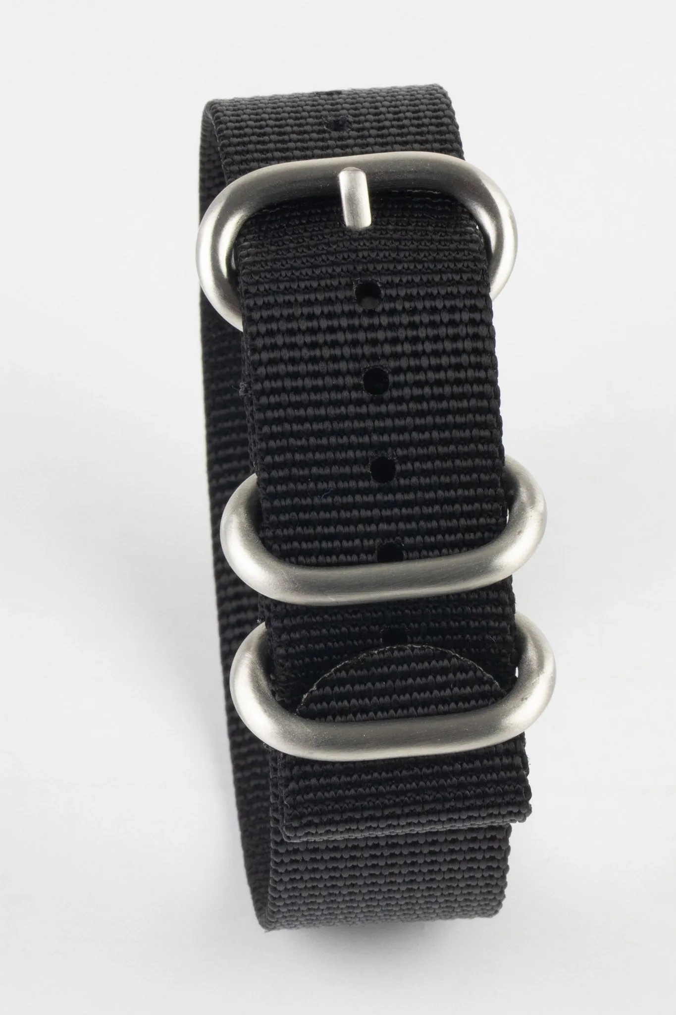 ZULU Nylon Watch Strap with 3 Steel Rings in BLACK