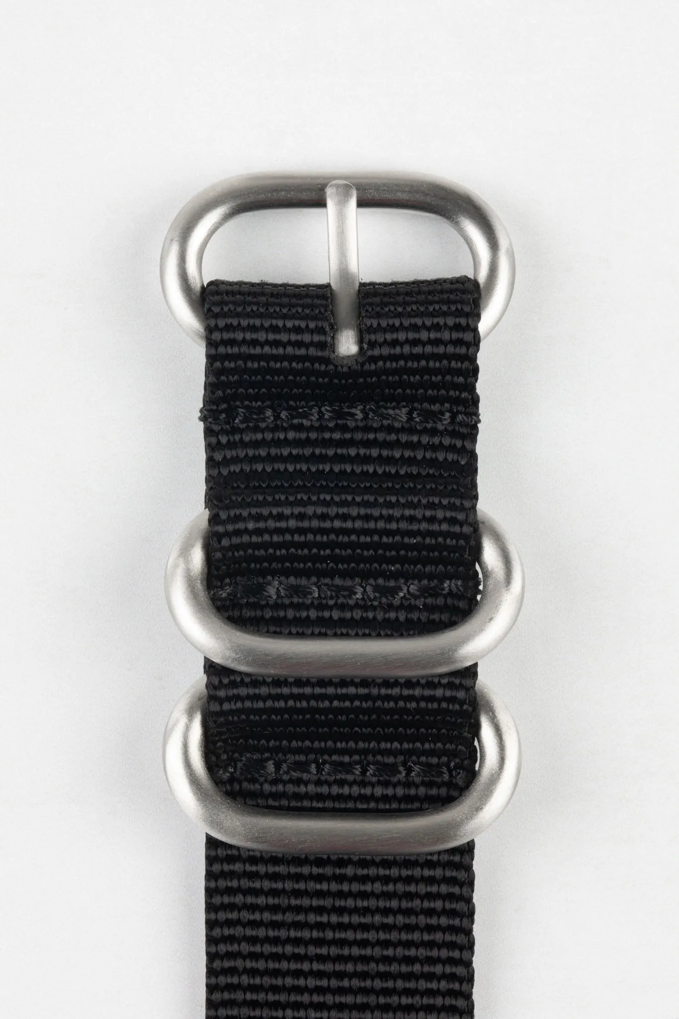 ZULU Nylon Watch Strap with 3 Steel Rings in BLACK