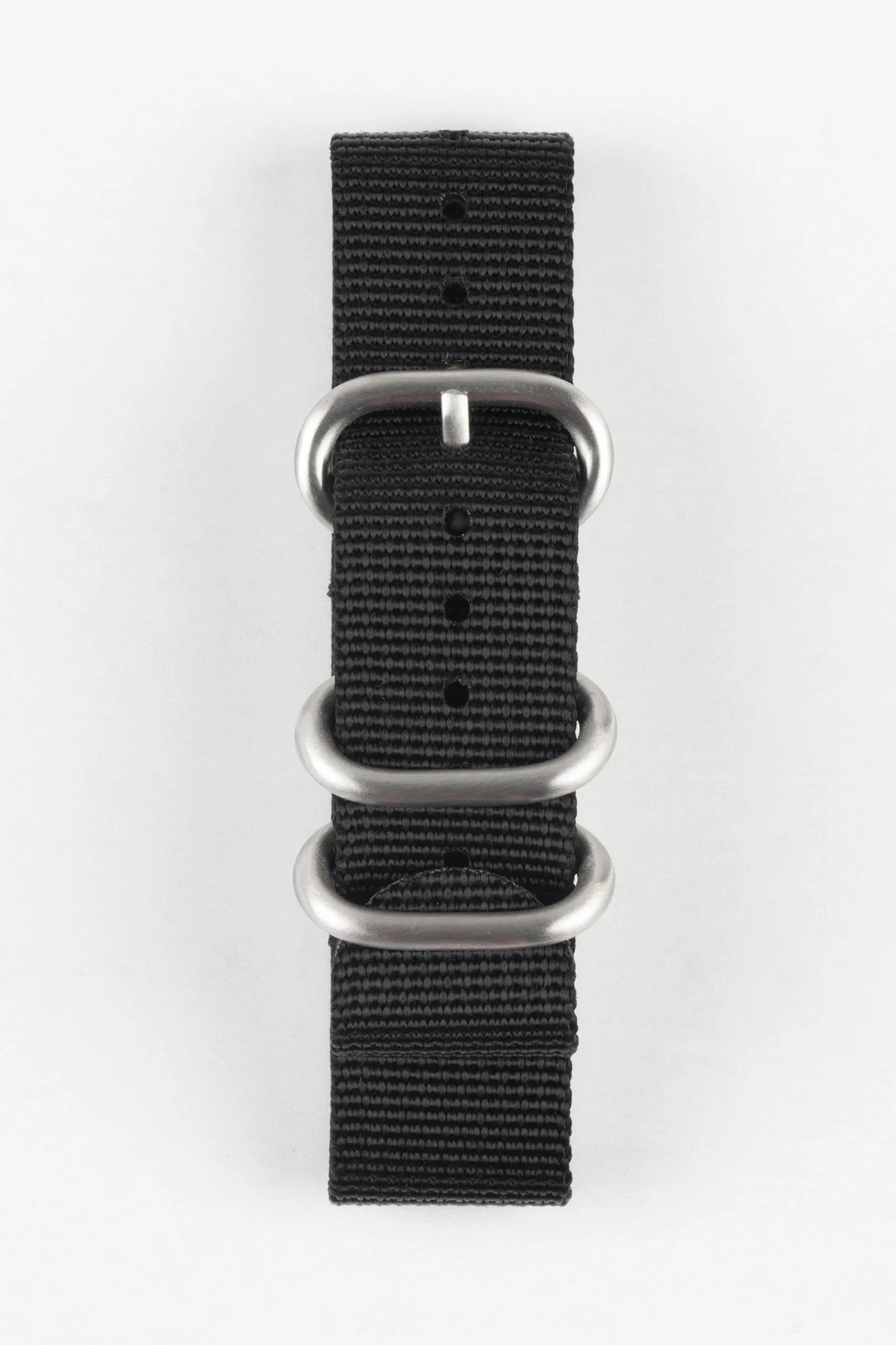 ZULU Nylon Watch Strap with 3 Steel Rings in BLACK